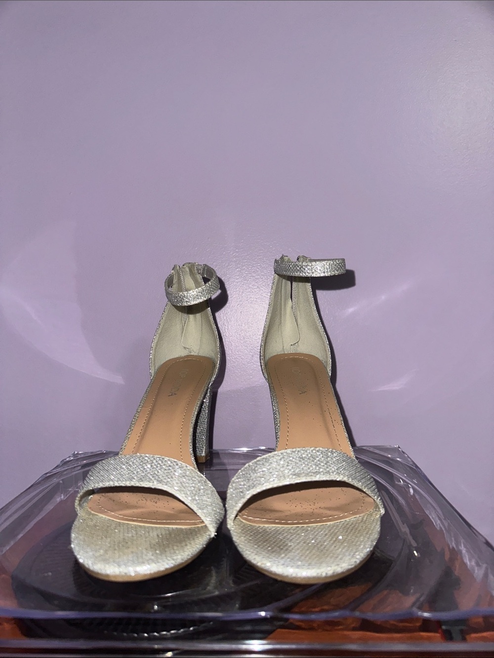 Top Moda Women’s Glitter Ankle-Strap Heels in Silver